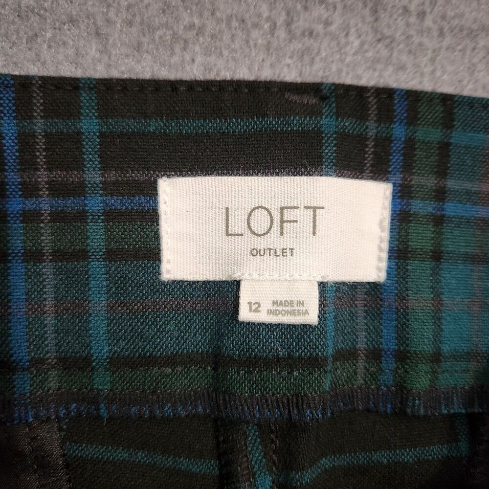 LOFT Outlet Pants Women 12 Green Tartan Plaid Mid Rise Skinny Ankle - Picture 6 of 12